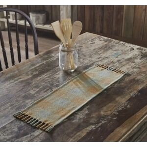 VHC Brands Spring in Bloom Tan & Laurel Green Plaid Table Runner 8x24 NEW